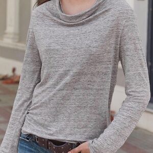 Sundance purist linen cowl neck light heathered grey long sleeve top